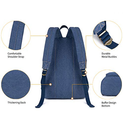 Canvas Laptop Backpack, Durable Rucksack, Travel Bag Fits 15.6 Inch Notebook for Men Women Factory Directly (Blue) - color: Blue