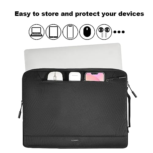 LANDICI 14 to 15 Inch Protective Laptop Sleeve with Handle, Black | Slim water-resistant case with reinforced 360-degree padding protects MacBook, Surface, Chromebook and other laptops - color: Black, size: 14-15 Inch