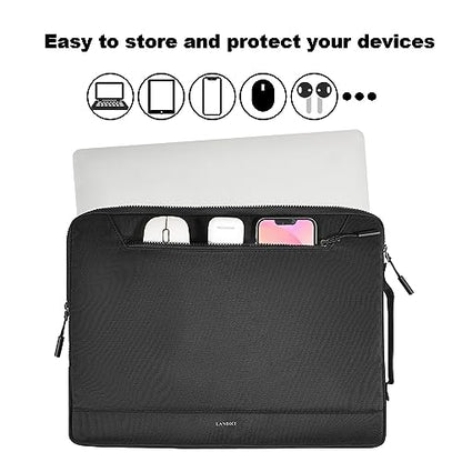 LANDICI 14 to 15 Inch Protective Laptop Sleeve with Handle, Black | Slim water-resistant case with reinforced 360-degree padding protects MacBook, Surface, Chromebook and other laptops - color: Black, size: 14-15 Inch