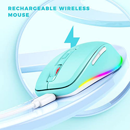 PEIOUS Wireless Mouse Jiggler, LED Mouse with Built-in Mouse Mover, Green | Rechargeable, Silent Clicks, Adjustable DPI and Random Movement Keep Computers Awake for Work-Life Balance on Laptop/PC/Mac - color: Mint Green