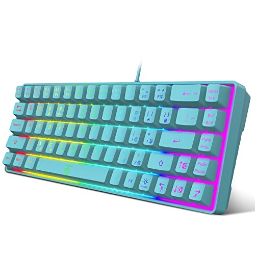 Snpurdiri 60% Membrane Gaming Keyboard,RGB Compact Wired Small Keyboard, Strong Mechanical Feel for PC/Mac Gamer, Typist, Travel, Easy to Carry on Business Trip(68 Keys,Blue) - color: Blue
