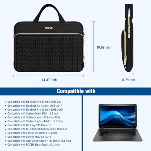 MOSISO Laptop Case 13.3 inch, 13-13.3 inch Laptop Sleeve, Black | Compatible with MacBook Neo/Air 13.6 M5 M4 M3 M2 M1/Pro 13/14, HP Dell Lenovo ASUS, Wheat Ear Quilted Bag with Handle&Pocket - color: Black, size: 13.3 inch