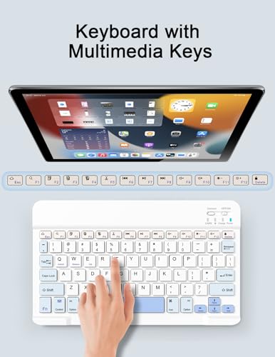 Wireless Keyboard and Mouse Combo, Rechargeable Bluetooth Keyboard & Wireless Mouse with 2.4 GHz USB Receiver, Compatible with iPad, Smartphone, PC, Laptop, Windows/iOS/Android - color: White and Blue