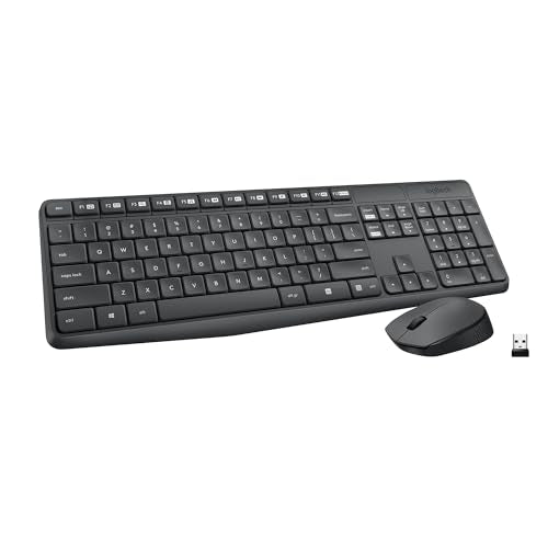 Logitech MK235 Full Size Wireless Keyboard and Mouse Combo | Full size keyboard with spill-resistant design, compact ambidextrous mouse, connect via single included USB-A Nano Receiver