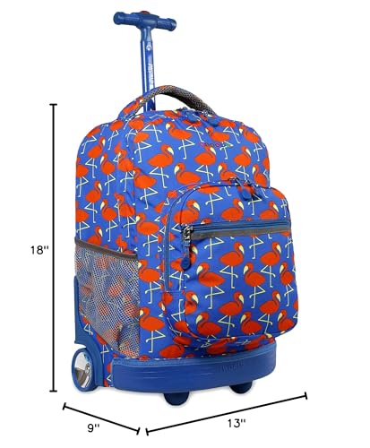 J World Sunrise Kids Rolling Backpack with Wheels for Girls Boys, Roller Bookbag for School, 18 x 13 x 9 Inches, Flamingo - color: Flamingo