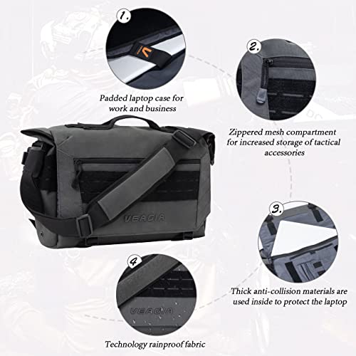 Messenger bag Laptop bag Briefcase Molle system Tactical style Detachable shoulder strap Shoulder Bags - color: Grey