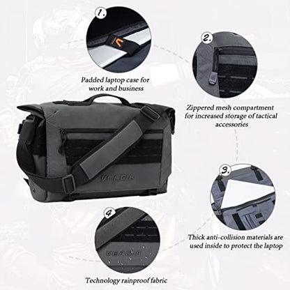 Messenger bag Laptop bag Briefcase Molle system Tactical style Detachable shoulder strap Shoulder Bags - color: Grey