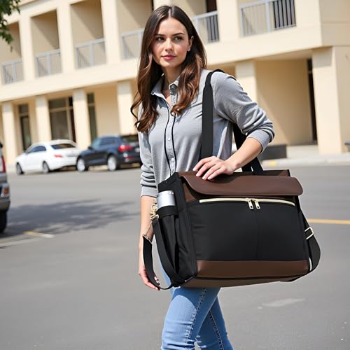Laptop Bag for Women - 15.6 Inch Tote Work Bag with Compartments Nurse Teacher Bag Large Lightweight Office Handbag - color: Brown