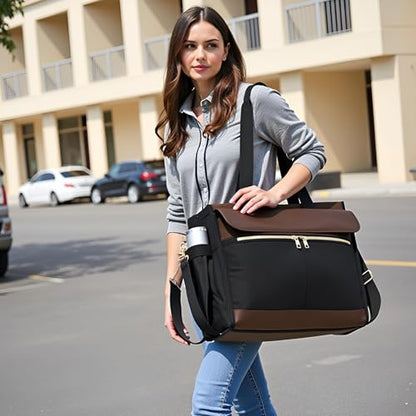 Laptop Bag for Women - 15.6 Inch Tote Work Bag with Compartments Nurse Teacher Bag Large Lightweight Office Handbag - color: Brown
