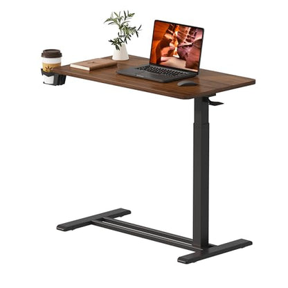 32''Large Medical Overbed Bedside Table with Wheels,Rolling Table | 31.5''x17.7'' Mahogany Pneumatic Tilting Desktop,Overbed Bedside Table with Hidden Casters for Hospital Use - color: Mahogany, size: Large