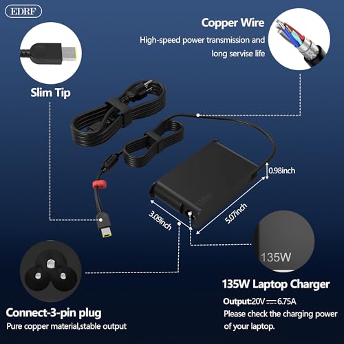 NEW 135W Laptop Charger Compatible with Lenovo IdeaPad Yoga Slim Creator 5 7 ThinkPad X1 Extreme Ideapad Gaming 3 Ideapad Yoga Legion 5 ThinkBook 15P Ideacentre AIO Thinkstation Power Supply Adapter - color: Dark