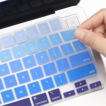 2 Pack Keyboard Cover for 2026 MacBook Neo 13" (Touch ID) & MacBook Pro 14"/16" M5-M1 Pro/Max, M5-M2 & MacBook Air 13"/15" M5-M1, Keyboard Protective Skin US Layout - color: blueGradual+TPU