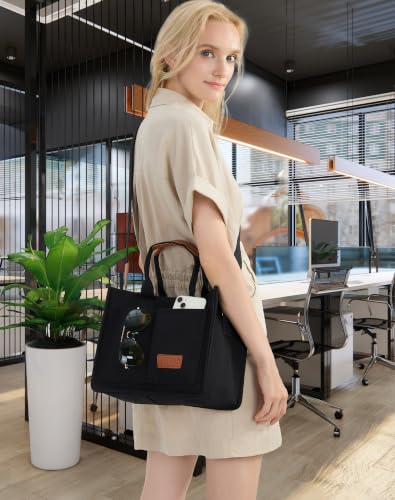 Canvas Tote Bag for Women,Women's Bags Crossbody Bags Work Laptop Tote Bag Large Handbags Purse for Travel Nurse Teacher - color: Canvs Demure Black With Compartments