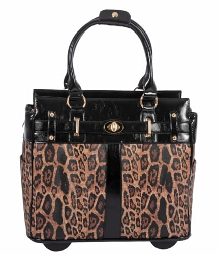 JKM & Company Rolling Laptop Bag Women, Rolling Briefcase for Women, 13"-17" Inch Laptop Bag with Wheels - style: London Leopard (New)