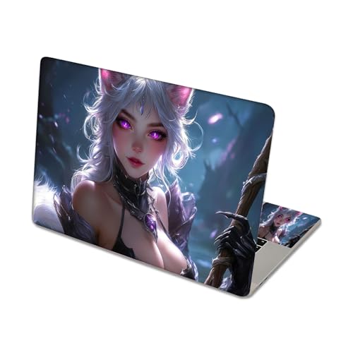 Aesthetic Laptop Skin Sticker, White Haired Kitsune with Purple Eyes Waterproof Vinyl Laptop Decal, Removable Bubble Free, Reusable Protective Cover for 13 14 15 15.6 Inch - color: White Haired Kitsune with Purple Eyes