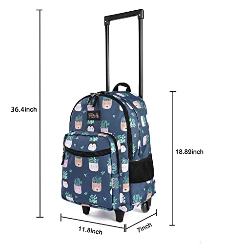Tilami Rolling Backpack 18 inch Double Handle with Lunch Bag Wheeled Kids Backpack for Girls and Boys, Plants Blue - color: Plants Blue