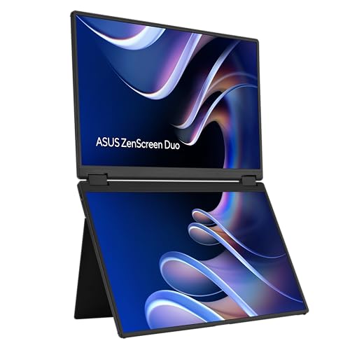 ASUS ZenScreen Duo Dual 14" 360° Foldable Portable Monitor (MB14FCD) - 16:10, 1920x1200 Full HD, IPS, Power Pass-Through, Dual USB-C, Mini-HDMI, Eye Care, Auto-Rotate, Sleek Design, 3 yr Warranty