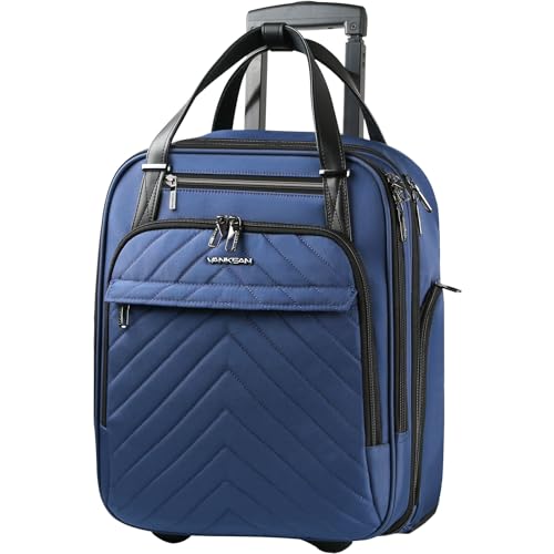 VANKEAN Carry On Underseat 16-inch Multi-functional Underseater Lightweight Overnight Suitcase with Wheels Roller Case for Women Men Travel Business, Haze Blue - color: Haze Blue