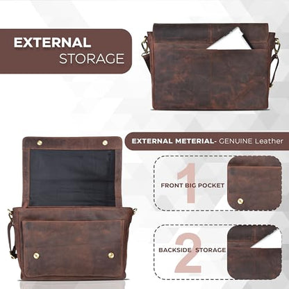Oak Leathers Leather Messenger Bag for Men and Women - Laptop Briefcase Bag For College, Office, Adjustable Shoulder Strap - color: Wood