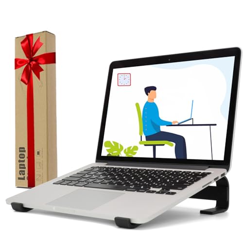 Laptop Stand for Desk, Ventilated Aluminum Laptop Riser, Black | Stable Typing Support, Fixed 17° Angle, 2.5 in Lift, Silicone Pads, Open Airflow, Fits Most 11–16 in Laptops, Tool Included - color: Black