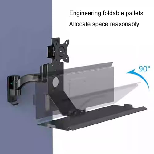 Monitor and Keyboard Wall Mount, Stand/sit Workstation, with Pneumatic Arm, Load 10kg, with 60cm Foldable Keyboard Tray, for 15-32 Inch Single Screen - color: Black