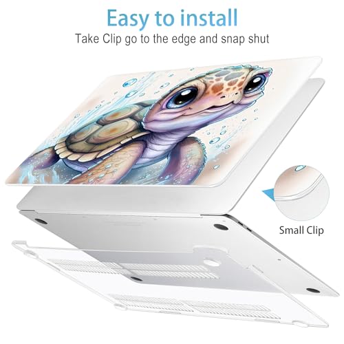 Mektron Case for MacBook Air 13 inch M1 A2337 A2179 A1932,Hard Cover 2018-2021 Air 13-inch with Touch ID, Exclusively Designed Protective Shell with Keyboard Skin+Screen Protector, Cute Turtle - color: Cute Turtle