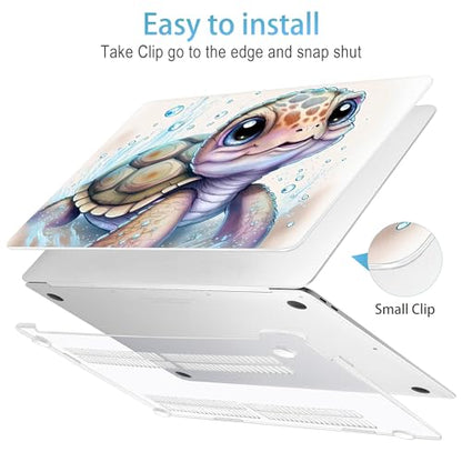 Mektron Case for MacBook Air 13 inch M1 A2337 A2179 A1932,Hard Cover 2018-2021 Air 13-inch with Touch ID, Exclusively Designed Protective Shell with Keyboard Skin+Screen Protector, Cute Turtle - color: Cute Turtle
