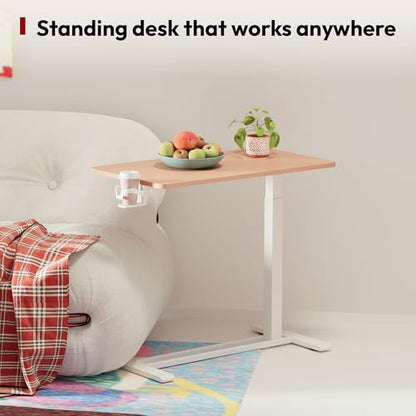 SANODESK Mobile Standing Desk with Hidden Wheels,Pneumatic Laptop Desk Rolling Computer Cart Movable Height Adjustable Small Sit Stand Desk for Home Office(27.6" W x 15.7" D, Pink) - color: Pink, size: 28x16