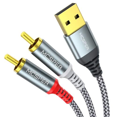 MCSPER USB to RCA Audio Cable (6.6FT), USB 2.0 Male to 2 RCA Male Stereo Audio Cable Converter, Nylon Braided USB to RCA Adapter for PC, Laptop, DVD Player, Speaker, Power Amplifier