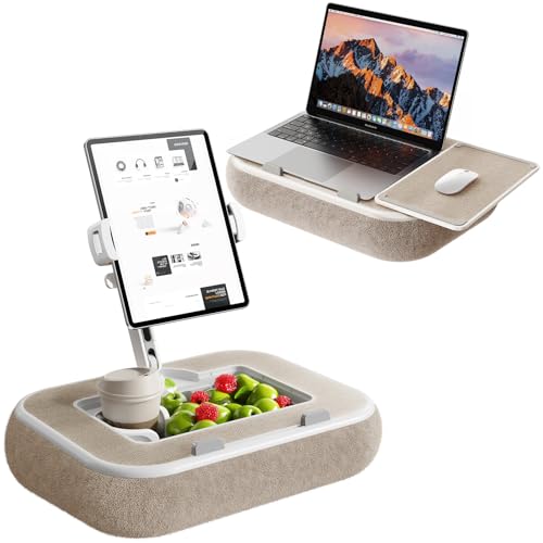 Tablet Pillow Stand,Phone Holder for Bed,Laptop Lap Desk with Snack Bowl,360° Rotating Clip Compatible with 4.7-13" iPad/Kindle/Phone,11-15" Laptop,Hands-Free Reading and Relaxation on Bed(Khaki) - color: Khaki