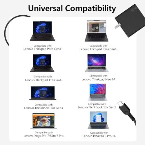 100W 65W GaN USB-C Laptop Charger Compatible with Lenovo Laptops | Compatible with Lenovo Thinkpad P16s G4/P14s G6/T16 G4/Neo 14, ThinkBook Plus G3/13x G3, Yoga Pro 7/Slim 7 Pro 14IAP7