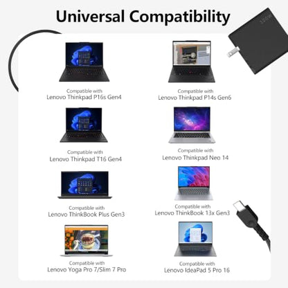 100W 65W GaN USB-C Laptop Charger Compatible with Lenovo Laptops | Compatible with Lenovo Thinkpad P16s G4/P14s G6/T16 G4/Neo 14, ThinkBook Plus G3/13x G3, Yoga Pro 7/Slim 7 Pro 14IAP7