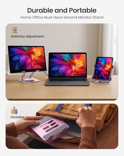 LOXP Adjustable Tablet Stand, 360 Rotating iPad Stand with Heavy-Duty Base | for Travel, Desk, Office, 4.7-16.9" Device, iPad Pro Air Mini, Kindle, Surface Tablet, Portable Monitors - Purplish Pink - color: Purplish Pink