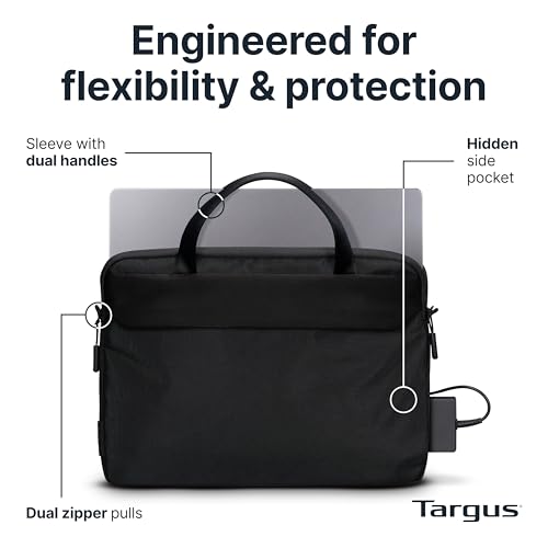 Targus 13–14 Inch Work+ 3-in-1 Tech Brief, Modular Laptop Briefcase with Detachable Tech Pouch Sling, 360 Laptop Protection, Anti-Theft Zippers, Trolley Strap, Black TBS969GL