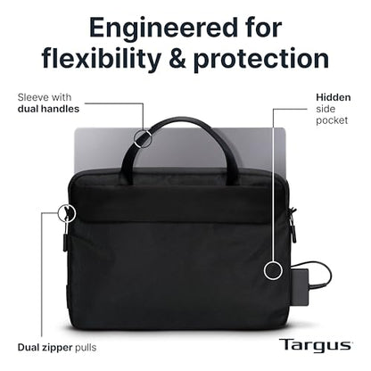 Targus 13–14 Inch Work+ 3-in-1 Tech Brief, Modular Laptop Briefcase with Detachable Tech Pouch Sling, 360 Laptop Protection, Anti-Theft Zippers, Trolley Strap, Black TBS969GL