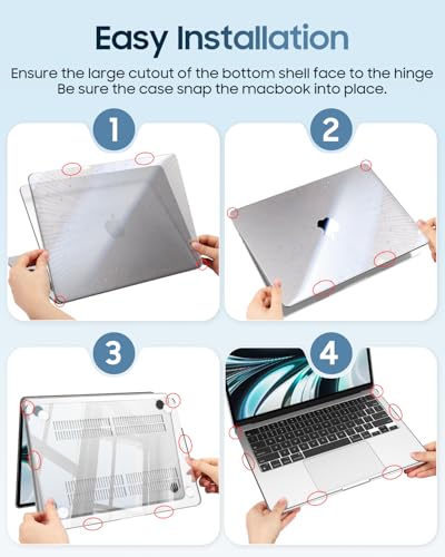 Fintie Case for MacBook Air 13 inch A3449/A3240/A3113/A2681 2022-2026 | M2/M3/M4/M5, Snap On Hard Shell, Full Port Access, Easy On/Off, Lightweight, Meteor-Black - color: Crystal Pink