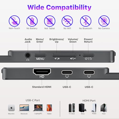 VisionOwl Portable Monitor for Laptop, IPS USB-C HDMI Travel Second Monitor for MacBook Pro Air, PC, PS5, Xbox, Portable Second Screen, Built-in Kickstand, Speakers, VESA Mountable, 15.6 Inch - size: 15.6 inch