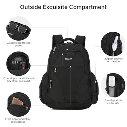 MILADA Travel Backpack For Men Laptop Backpack Women Business Carry On Backpack Airline Approved Fits 16.5 Inch Laptop Bag Work Backpack, Black