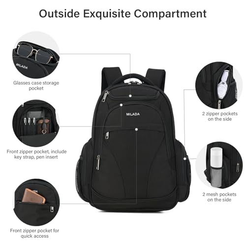 MILADA Travel Backpack For Men Laptop Backpack Women Business Carry On Backpack Airline Approved Fits 16.5 Inch Laptop Bag Work Backpack, Black