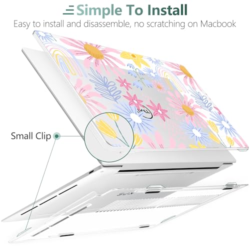 Batianda Retro Rainbow Case for Dell XPS 13 Laptop 2024 2025 | Fits Model 9340/9345/9350 13.4" Display, Lightweight Slim Hard Shell Protection for Women, Students and Floral Lovers - color: Sunflower