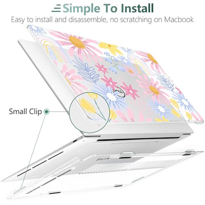 Batianda Retro Rainbow Case for Dell XPS 13 Laptop 2024 2025 | Fits Model 9340/9345/9350 13.4" Display, Lightweight Slim Hard Shell Protection for Women, Students and Floral Lovers - color: Sunflower