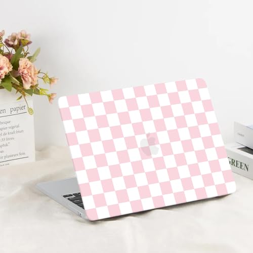 G JGOO Compatible with MacBook Air 15 inch Case 2026 2025 2024 2023 M5 A3448 M4 A3241 M3 A3114 M2 A2941, Plastic Hard Laptop Shell Case + Keyboard Cover + Screen Protector, Pink Checkered - color: Pink Checkered