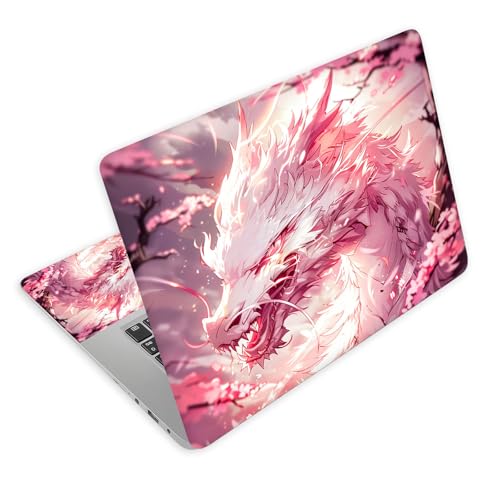 Universal Laptop Skin Decal, 3-Piece Vinyl Protector for 12 13 14 15.6" Notebook, Waterproof Anti-Scratch, Easy Trim & Bubble-Free Finish, White Dragon Pink Flowers - color: White Dragon Pink Flowers