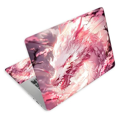 Universal Laptop Skin Decal, 3-Piece Vinyl Protector for 12 13 14 15.6" Notebook, Waterproof Anti-Scratch, Easy Trim & Bubble-Free Finish, White Dragon Pink Flowers - color: White Dragon Pink Flowers