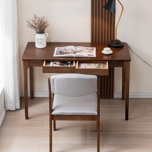 Solid Wood Desk with Drawers, Home Office Desk for Small Spaces, Gaming Work Study Desk, Student PC Desk for Bedroom, Easy to Assemble (Walnut Color, 47.2 inch) - color: Walnut Color, size: 47.2 inch