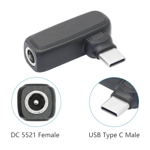 90 Degree 100W DC 5.5mm x 2.1mm Power Adapter, Input 15 - 20.5V, PD Chip | Right Angle DC 5521 Female to USB Type C Male PD Plug, Built in PD Intelligent Chip Quick Identification V/A, for USB C Port - style: DC 5521 Female to USB Type c Male - 100W