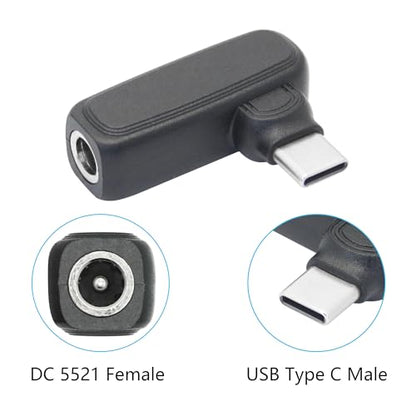90 Degree 100W DC 5.5mm x 2.1mm Power Adapter, Input 15 - 20.5V, PD Chip | Right Angle DC 5521 Female to USB Type C Male PD Plug, Built in PD Intelligent Chip Quick Identification V/A, for USB C Port - style: DC 5521 Female to USB Type c Male - 100W