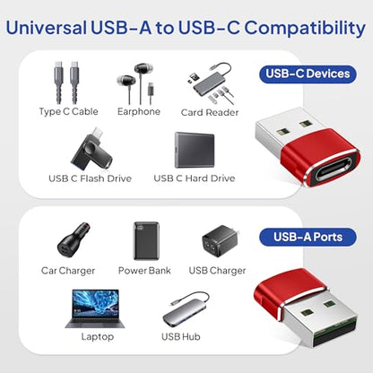 Elebase for Airpods Pro 3 Adapter,USB to USB C Adaptor 4Pack,USBC Female to A Male Cable Connecter for Apple Watch Ultra iWatch 11 10 9 8 7 SE 2,Airpods 4,iPad 8th 9th 10th Air 5th Mini 6th Generation - color: Red