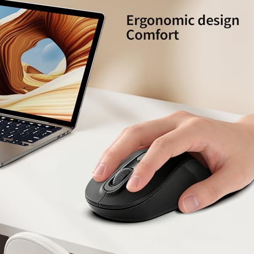 Wireless Mouse, 2026 New Model, Silent Click Ergonomic Design, Portable, 4 Buttons, Adjustable DPI (800/1200/1600), for Laptop/PC/Office (Black) - color: black