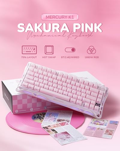 GravaStar Mercury K1 75% Pink Wireless Keyboard, Aluminum Alloy Exoskeleton Design Mechanical Gaming Keyboard, Gasket Hot-Swap Socket, Linear Switches, RGB Backlit【Sakura Pink】 - color: Sakura Pink